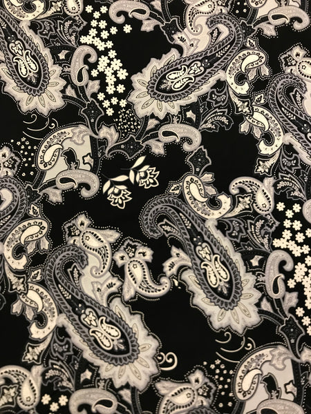 Printed Cotton Poplin - Black/White  Paisley