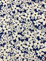 Polyester Print - Royal Blue/ White Flower