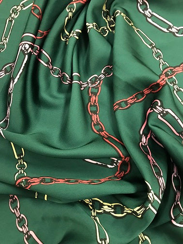 Polyester Chain Print Satin-Green – Mandors