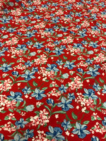 Viscose Mix Satin Print- Red Floral