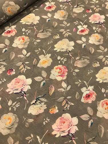 100% Cotton Lawn - Grey Flower