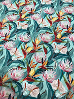 100% Viscose- Light Turquoise Botanical Print
