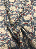 100% Cotton- Blue Art Nouveau Floral