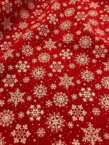 Christmas Poly Cotton- Snowflakes- Red