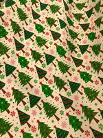 Christmas Poly Cotton- Xmas Trees- White