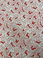 Prancing Forest Animals Poly Cotton- Red