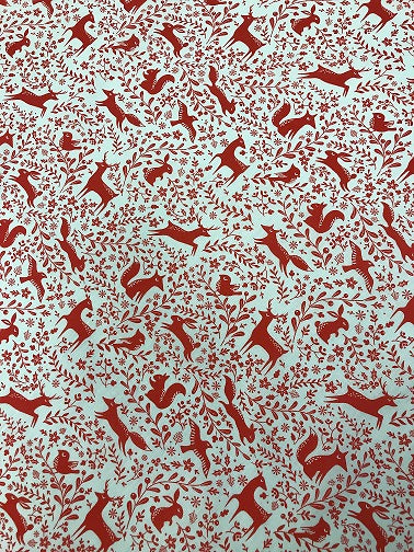 Prancing Forest Animals Poly Cotton- Red