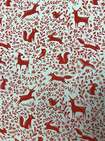 Prancing Forest Animals Poly Cotton- Red