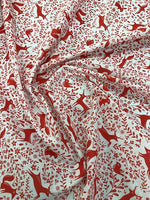 Prancing Forest Animals Poly Cotton- Red
