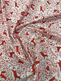 Prancing Forest Animals Poly Cotton- Red