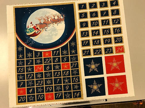 Santa Reindeer Advent Panel- 100% Cotton
