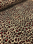 100% Cotton Needlecord - Leopard Spots Red