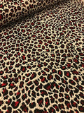 100% Cotton Needlecord - Leopard Spots Red