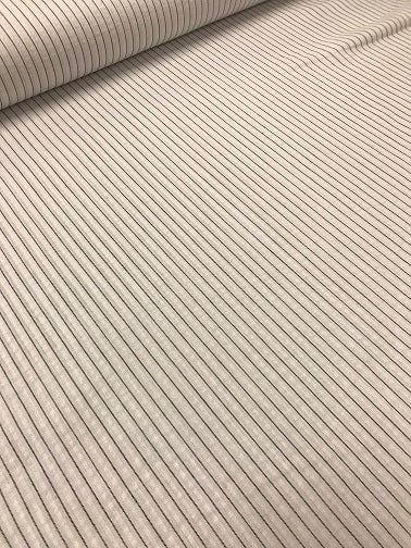 Poly Cotton Seersucker -Black Stripe on White