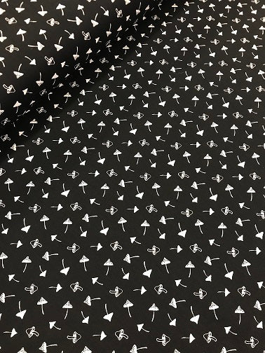 Printed Cotton Poplin - Ditsy Mushroom Black