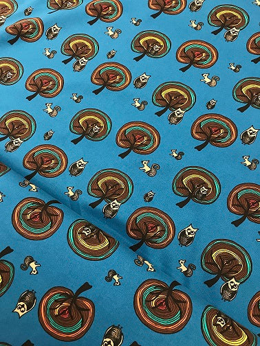 100% Cotton- Woodland Owl- Blue
