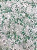 100% Cotton Embroidered Lawn- Green/White