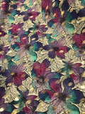 100% Cotton Lawn - Purple Floral Print with Gold