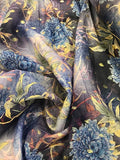 100% Cotton Lawn - Blue Floral Print with Gold
