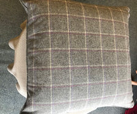 100% Wool Grey Check Cushion Cover- 28" x 28"