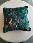 Tropical Bird Velvet Piped Cushion Cover 16" x 16"