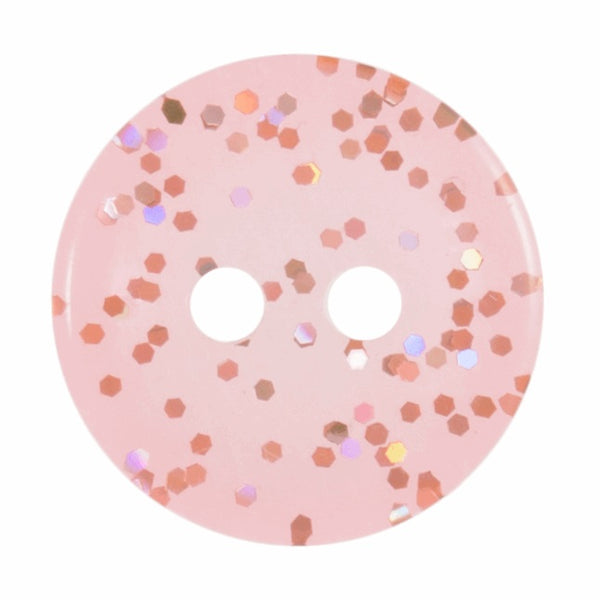 2 Hole Button - Transparent Glitter Peach