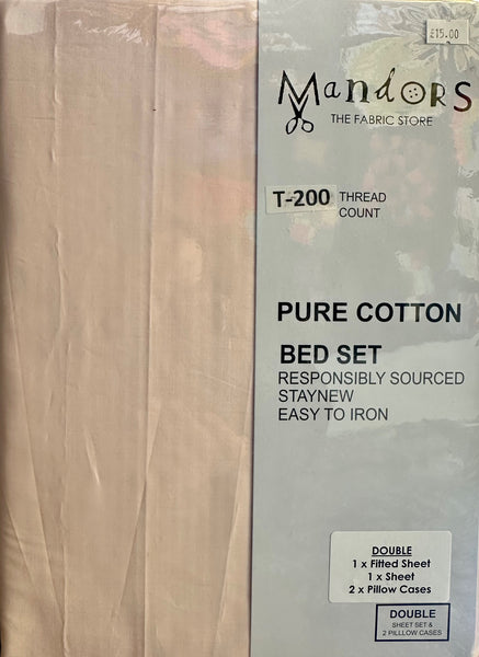 Pure Cotton - Double Bed Set & 2 Pillow Cases (T-200) - Different Shades