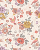 Hannah's Flowers - Songbird and Flowers on Cream (A614.1)