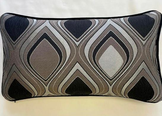 Black Abstract Hour Glass Piped Cushion Cover - 20" x 12"