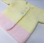 Hand Knitted Baby Cardigan - Cream/Pink