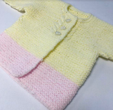 Hand Knitted Baby Cardigan - Cream/Pink
