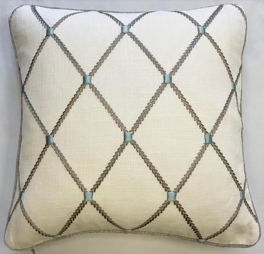 Embroidered Diamond Piped Cushion Cover - 16" x 16"