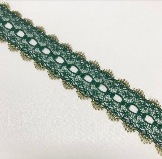 Knitted Lace Trim - Green/Gold