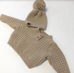 Hand Knitted Baby Jumper & Hat - Light Brown (EX DISPLAY)