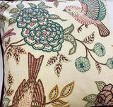 Multi Colour Birds & Floral Piped Cushion Cover - 16" x 16"