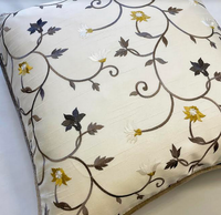 Off White Dupion with Trailing Flowers Piped Cushion Cover - 18" x 18"