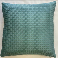 Dull Turquoise With Geometric Embossed Cushion Cover - 16" x 16"