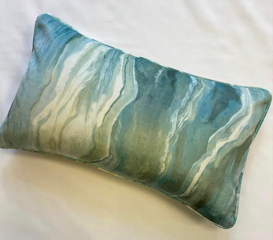 Wavy Green Piped Cushion Cover - 20" x 12"