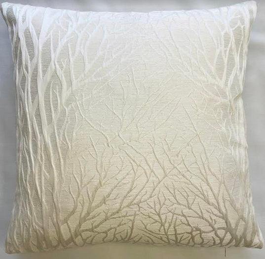 Off White Embossed Trees Cushion Cover - 16" x 16"
